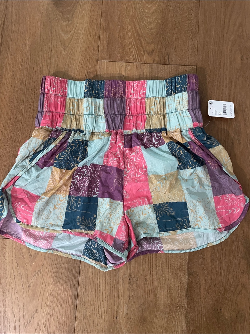 NWT Free People elastic high, waisted Patchwork CUTE Women's Shorts